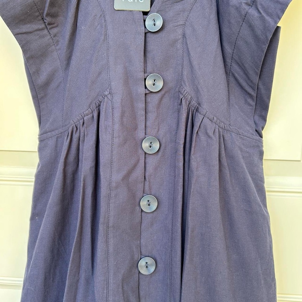 NWT 100% Cotton Dark Navy Blue Long V Neck Dress with Flutter Sleeves Size XS - Picture 3 of 8
